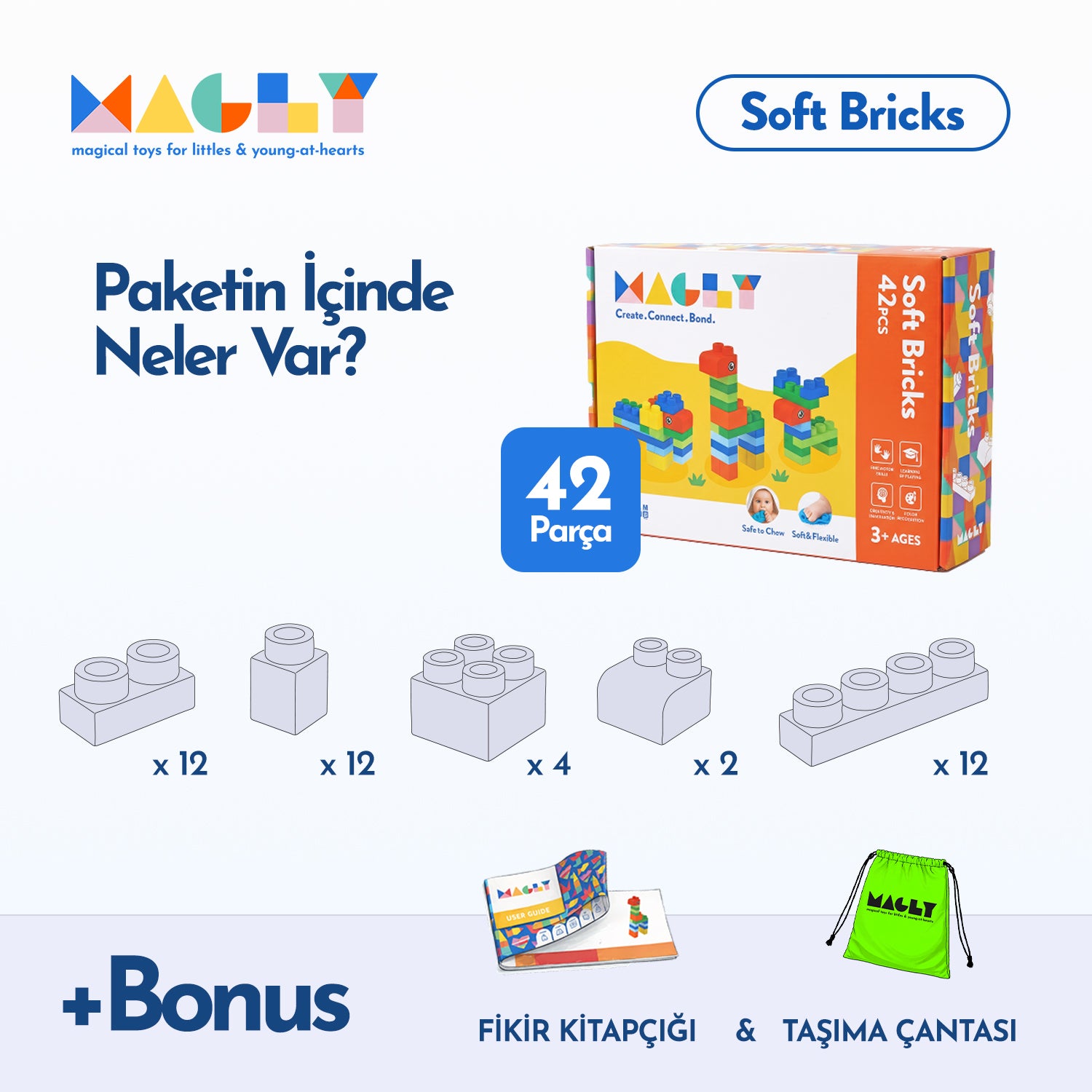 その他 maggy Magly Soft Bricks Yumuşak Yapı Blokları - Çocuklar İçin Renkli Esnek 4